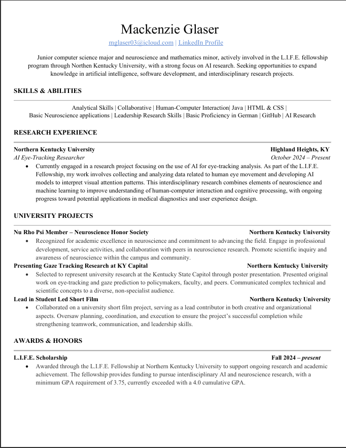 Resume of Mackenzie Glaser
